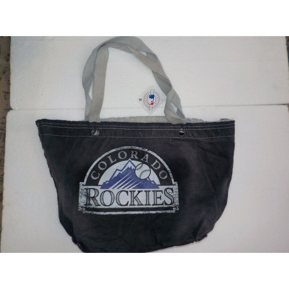 NWT  Colorado Rockies MLB Black Denim Open Tote Bag - 20" x 6" X 11" Raw Edges